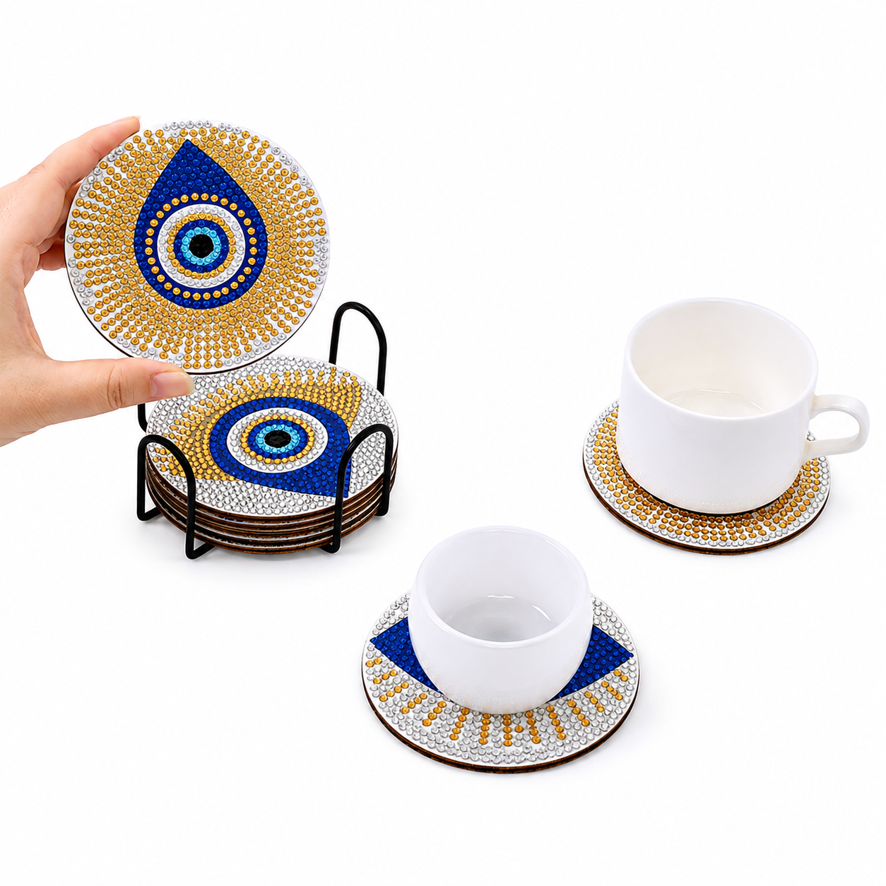 DIY Diamond Painting Coaster Set — 8 Pieces, Wooden