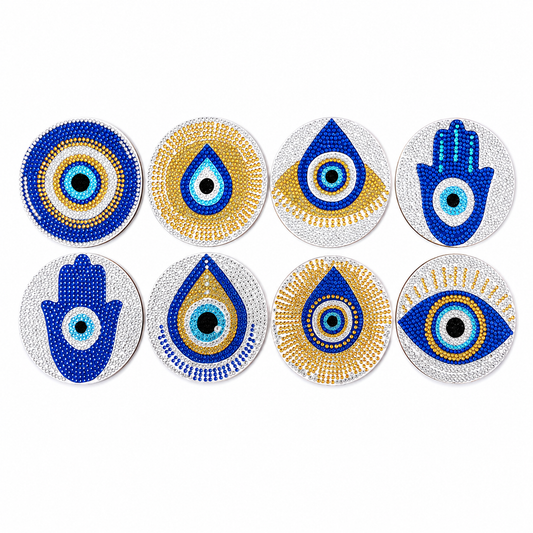 DIY Diamond Painting Coaster Set — 8 Pieces, Wooden