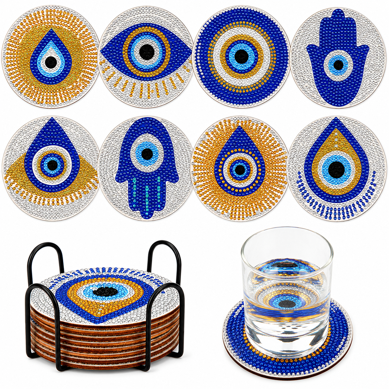 DIY Diamond Painting Coaster Set — 8 Pieces, Wooden