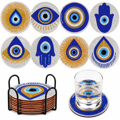 DIY Diamond Painting Coaster Set — 8 Pieces, Wooden