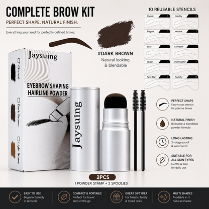Eyebrow Stamp & Powder Set — Waterproof, Natural Finish, 3 Shades