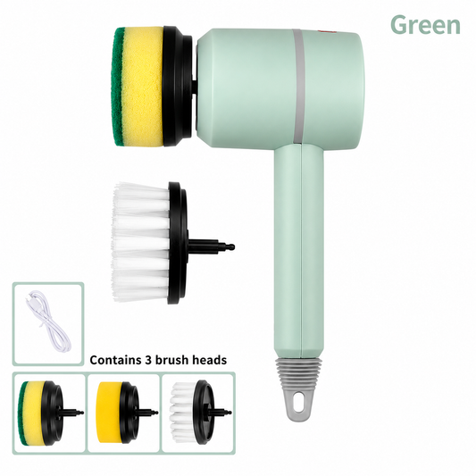Electric Scrubber Brush — 3 Heads, Cordless, USB Rechargeabl